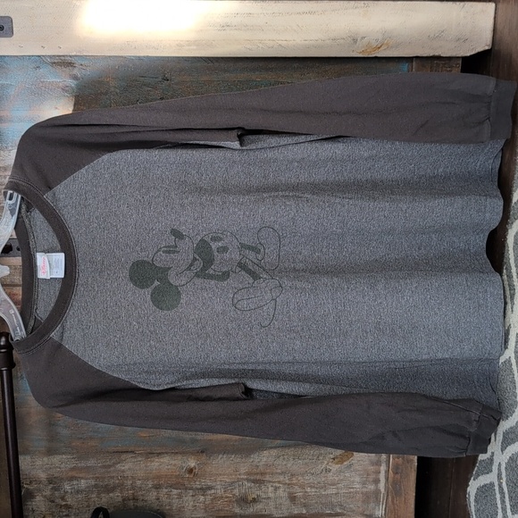 Disney Other - The Disney Store Mickey Mouse Green & Gray Long Sleeve Baseball Shirt - Men's XL